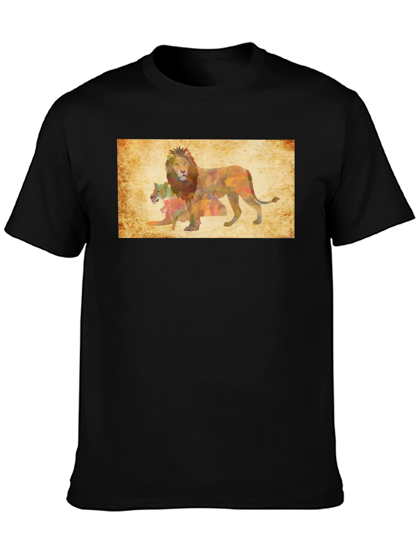 Geometric Lion Family Print Black T-Shirt
