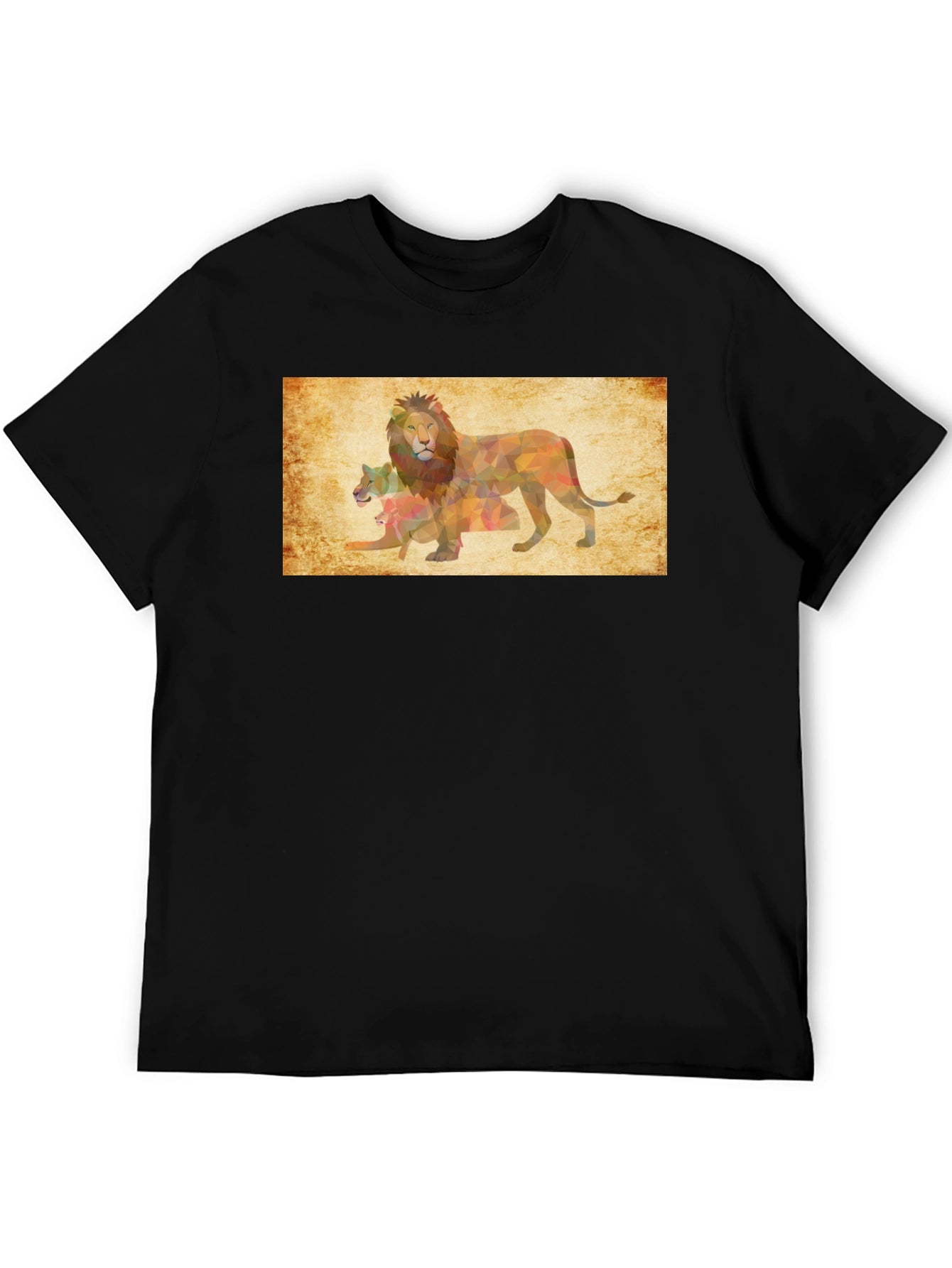 Geometric Lion Family Print Black T-Shirt