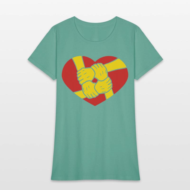 logo heart symbol 4 friends hands holding team cre