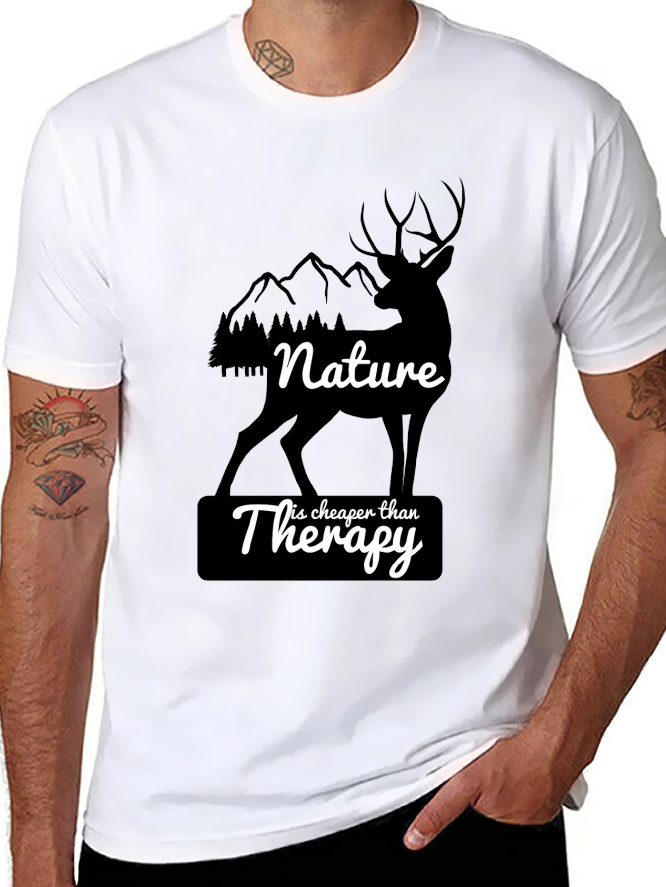 Nature Therapy T-Shirt - Deer and Mountain Design