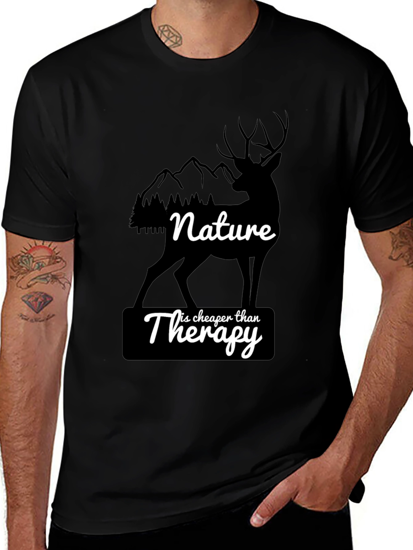 Nature Therapy T-Shirt - Deer and Mountain Design