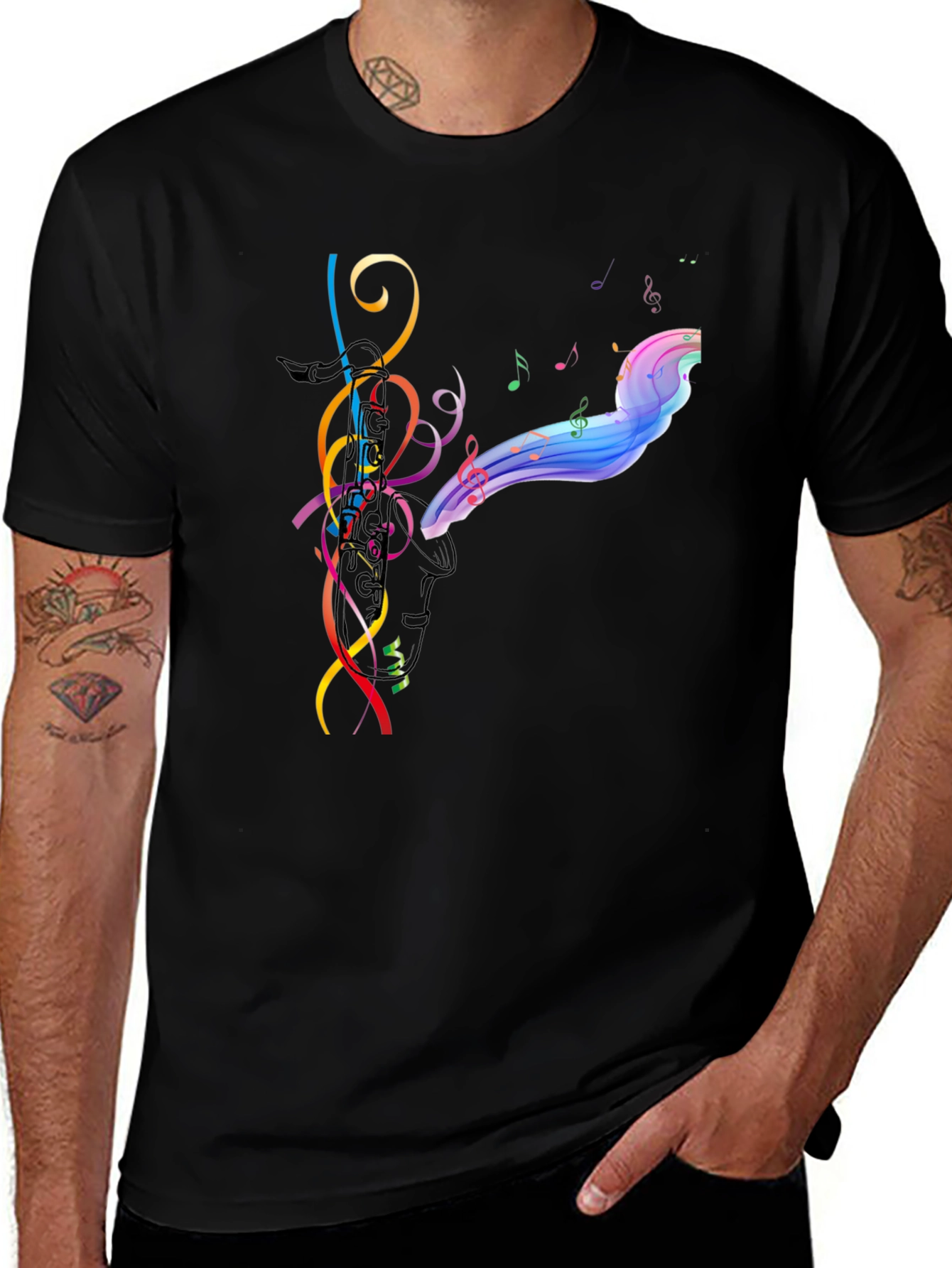 Musical Notes Graphic Black T-Shirt