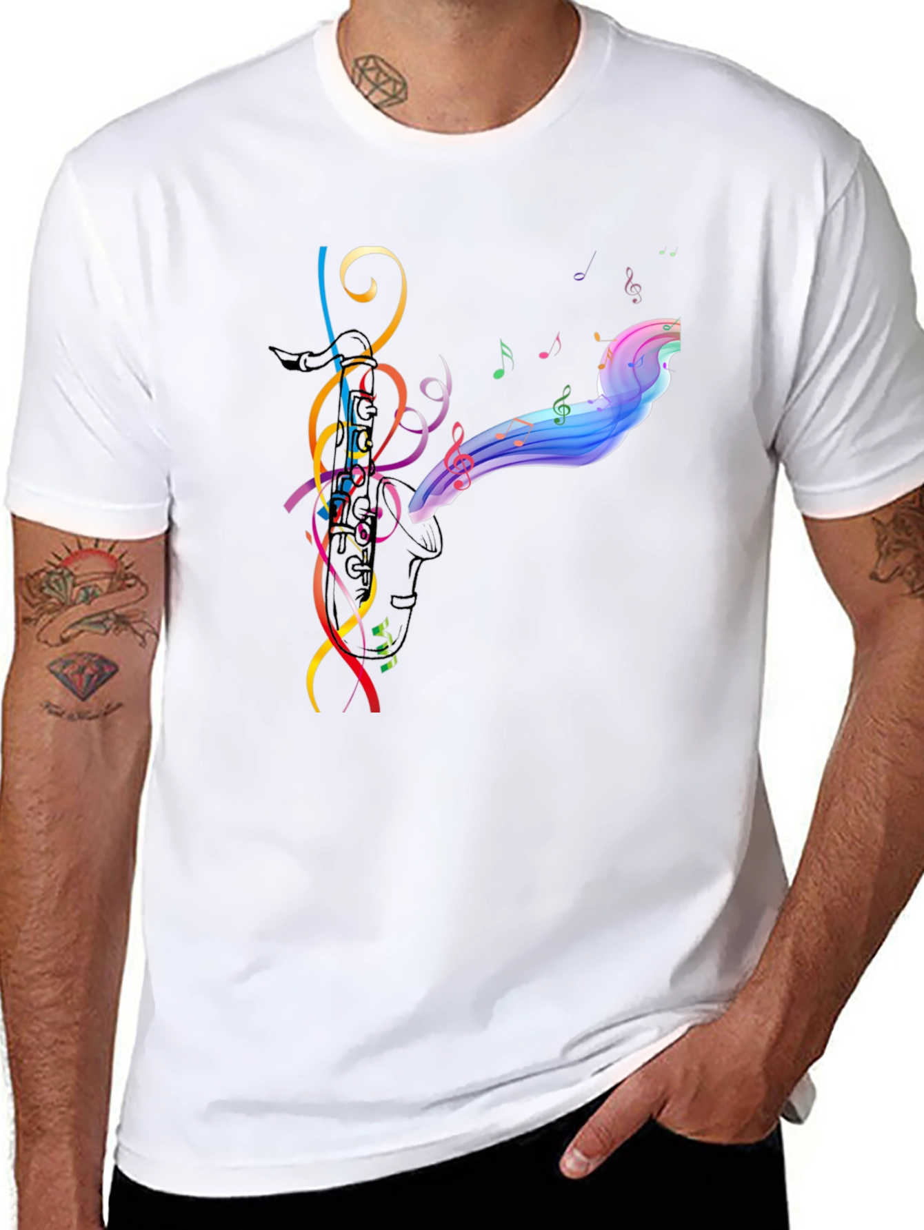 Musical Notes Graphic Black T-Shirt