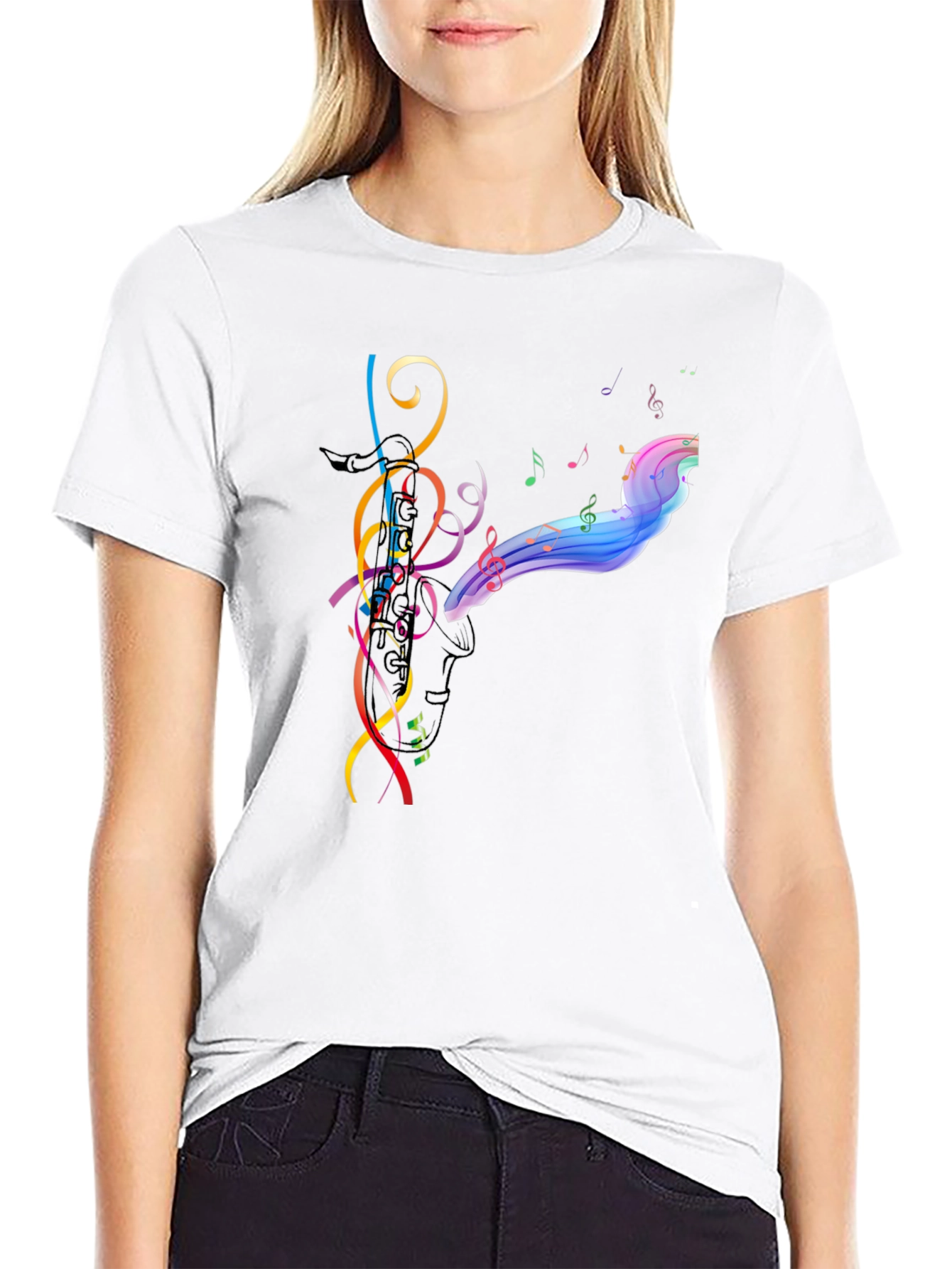 Musical Notes Graphic Black T-Shirt