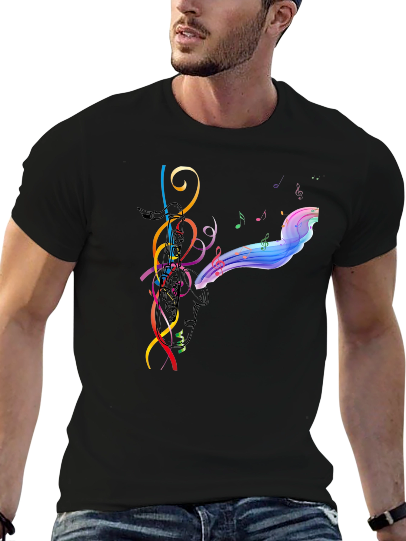 Musical Notes Graphic Black T-Shirt