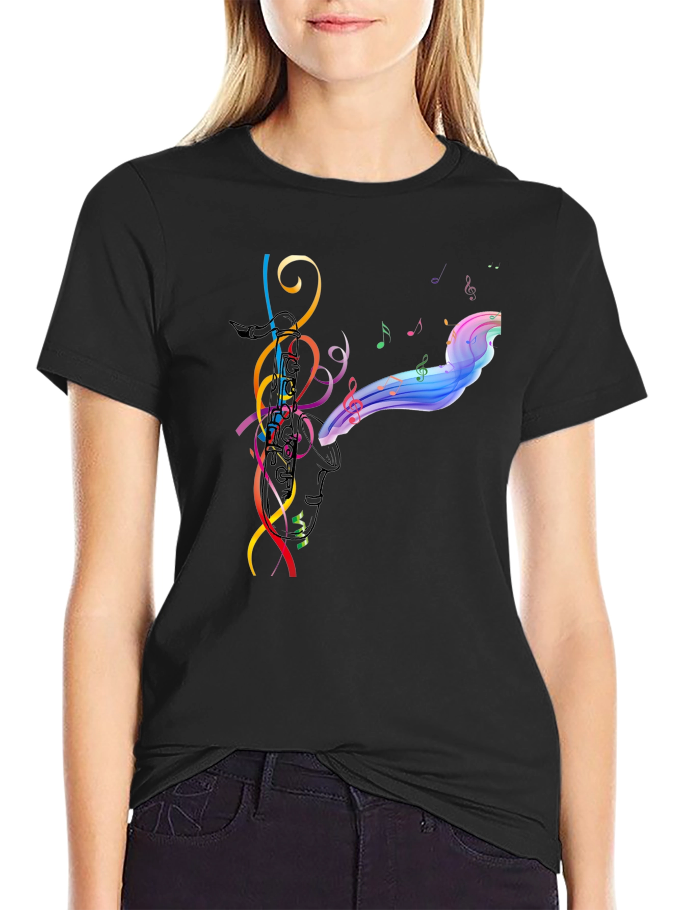 Musical Notes Graphic Black T-Shirt