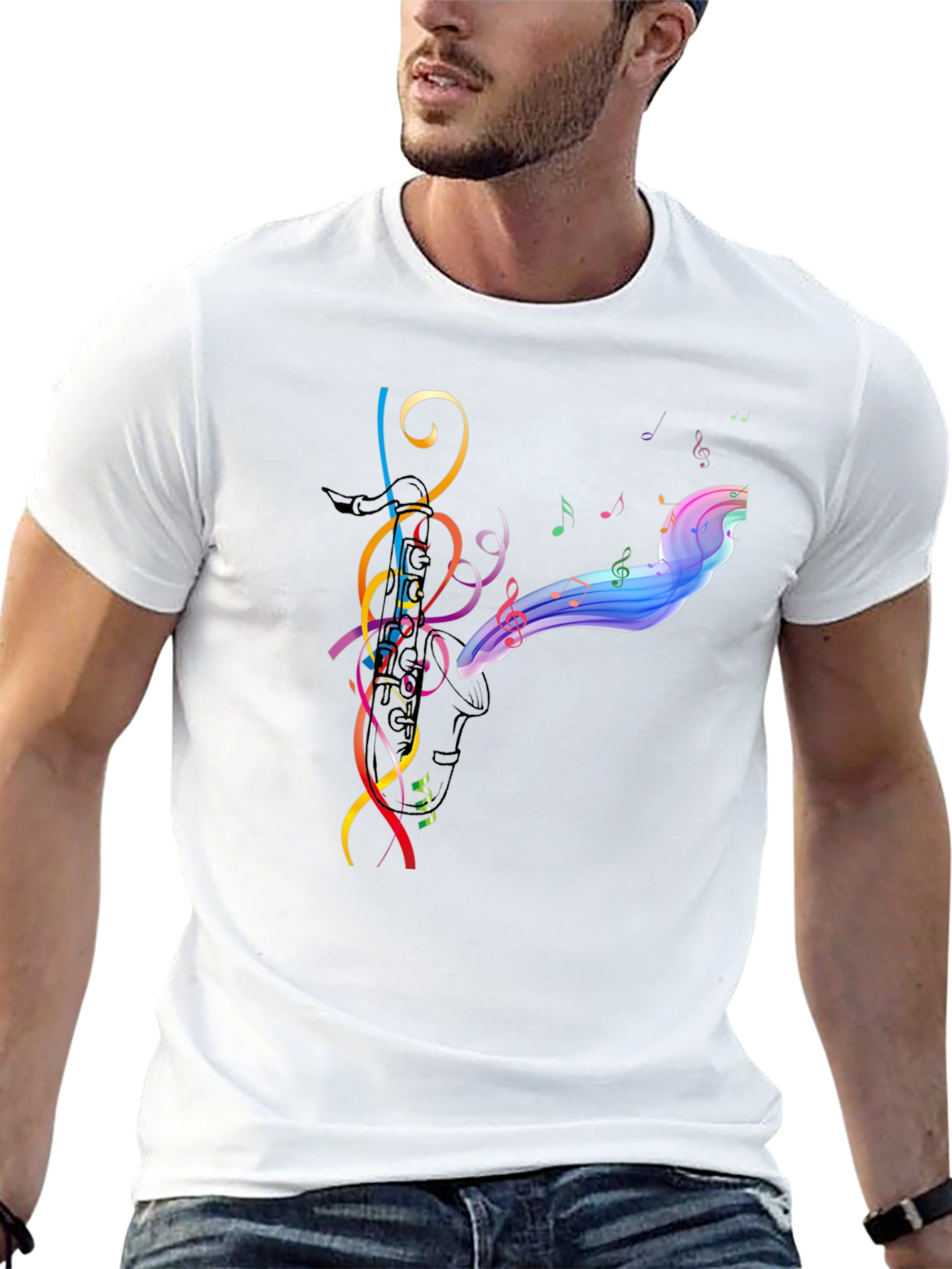 Musical Notes Graphic Black T-Shirt