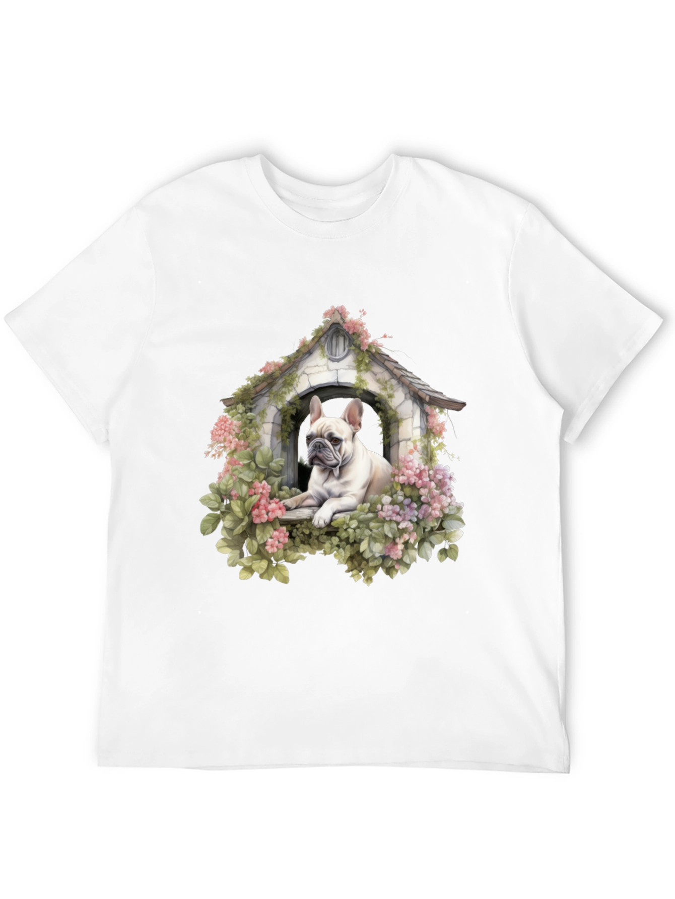 Floral Bulldog Dog House T-Shirt – Artistic Dog Lover Tee