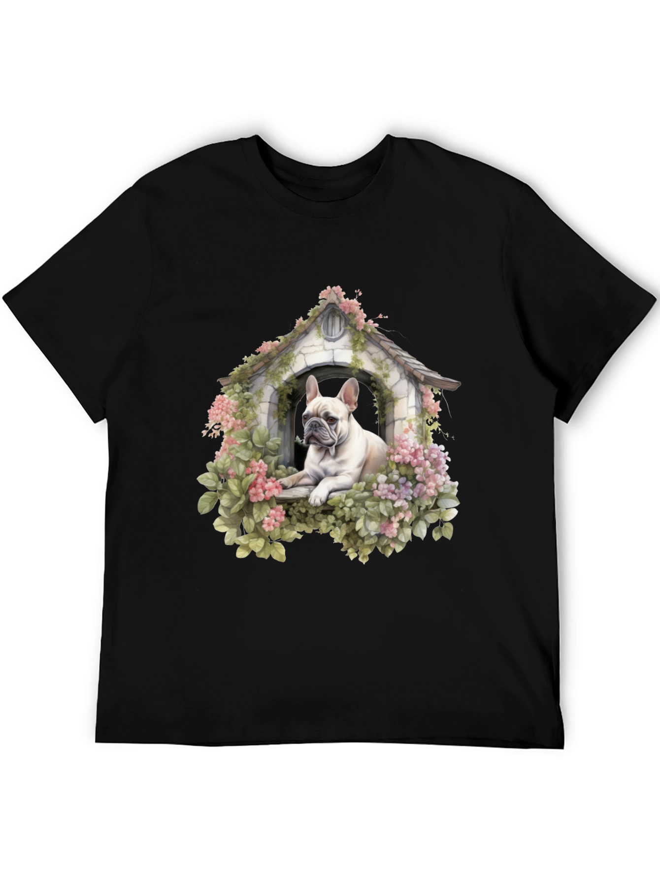 Floral Bulldog Dog House T-Shirt – Artistic Dog Lover Tee