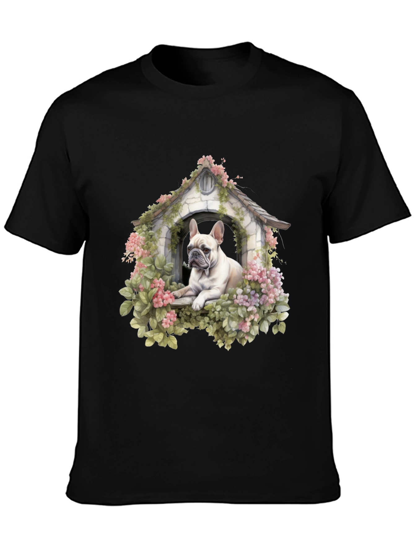 Floral Bulldog Dog House T-Shirt – Artistic Dog Lover Tee