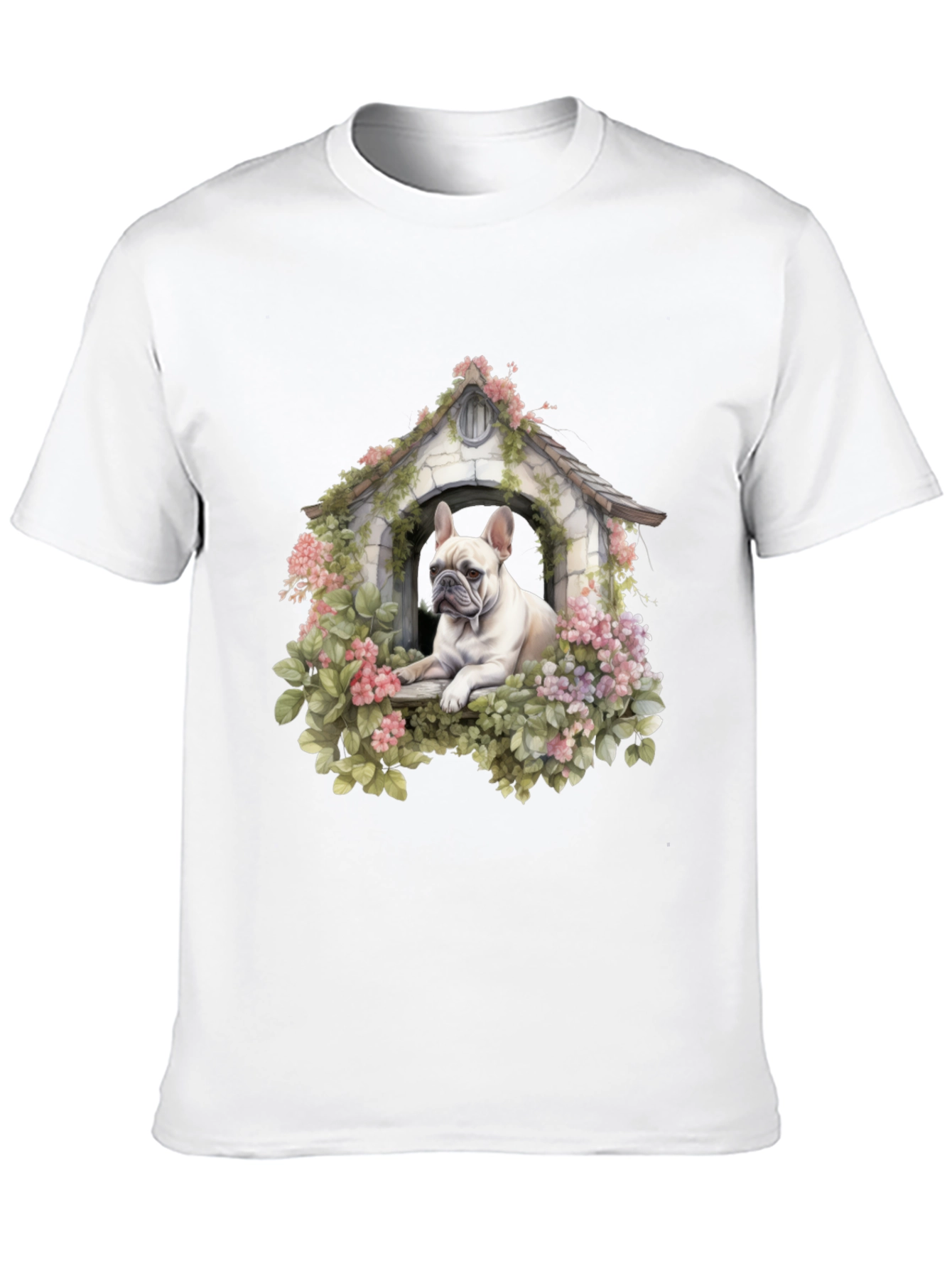 Floral Bulldog Dog House T-Shirt – Artistic Dog Lover Tee