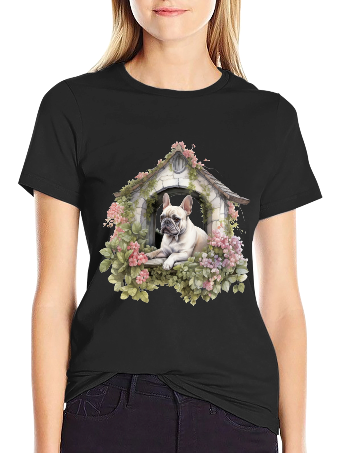Floral Bulldog Dog House T-Shirt – Artistic Dog Lover Tee