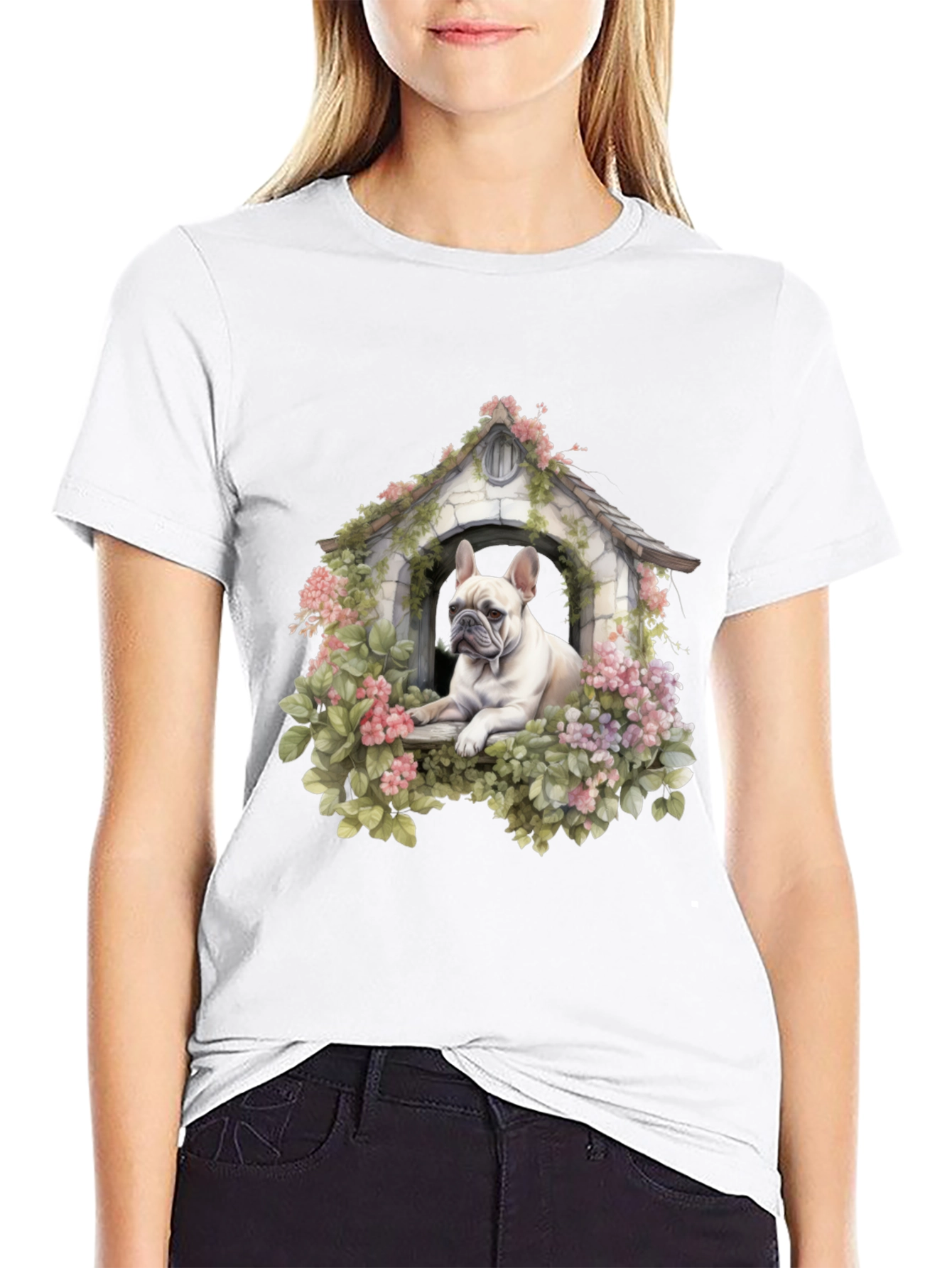 Floral Bulldog Dog House T-Shirt – Artistic Dog Lover Tee