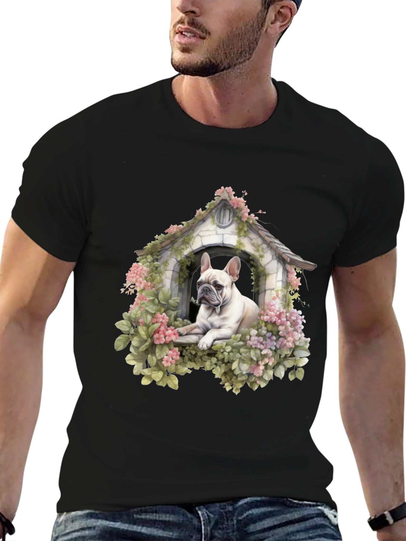 Floral Bulldog Dog House T-Shirt – Artistic Dog Lover Tee
