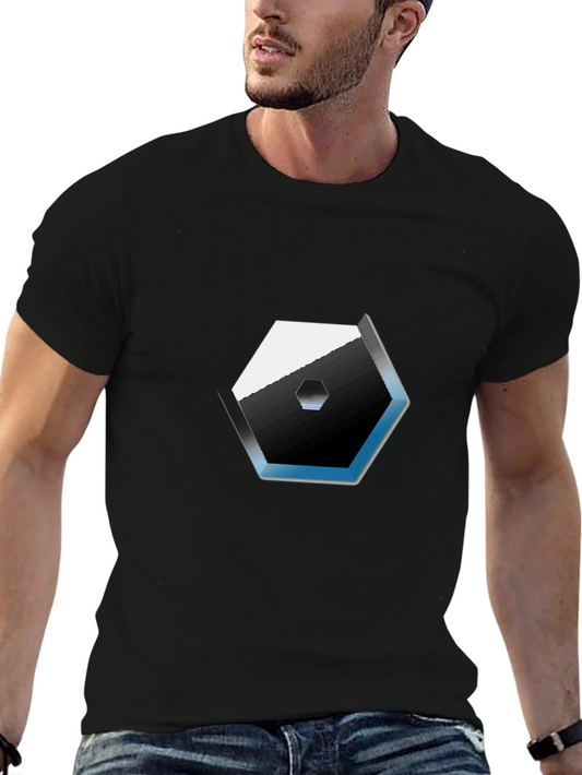Modern Hexagon Graphic Tee - Black Cotton Blend