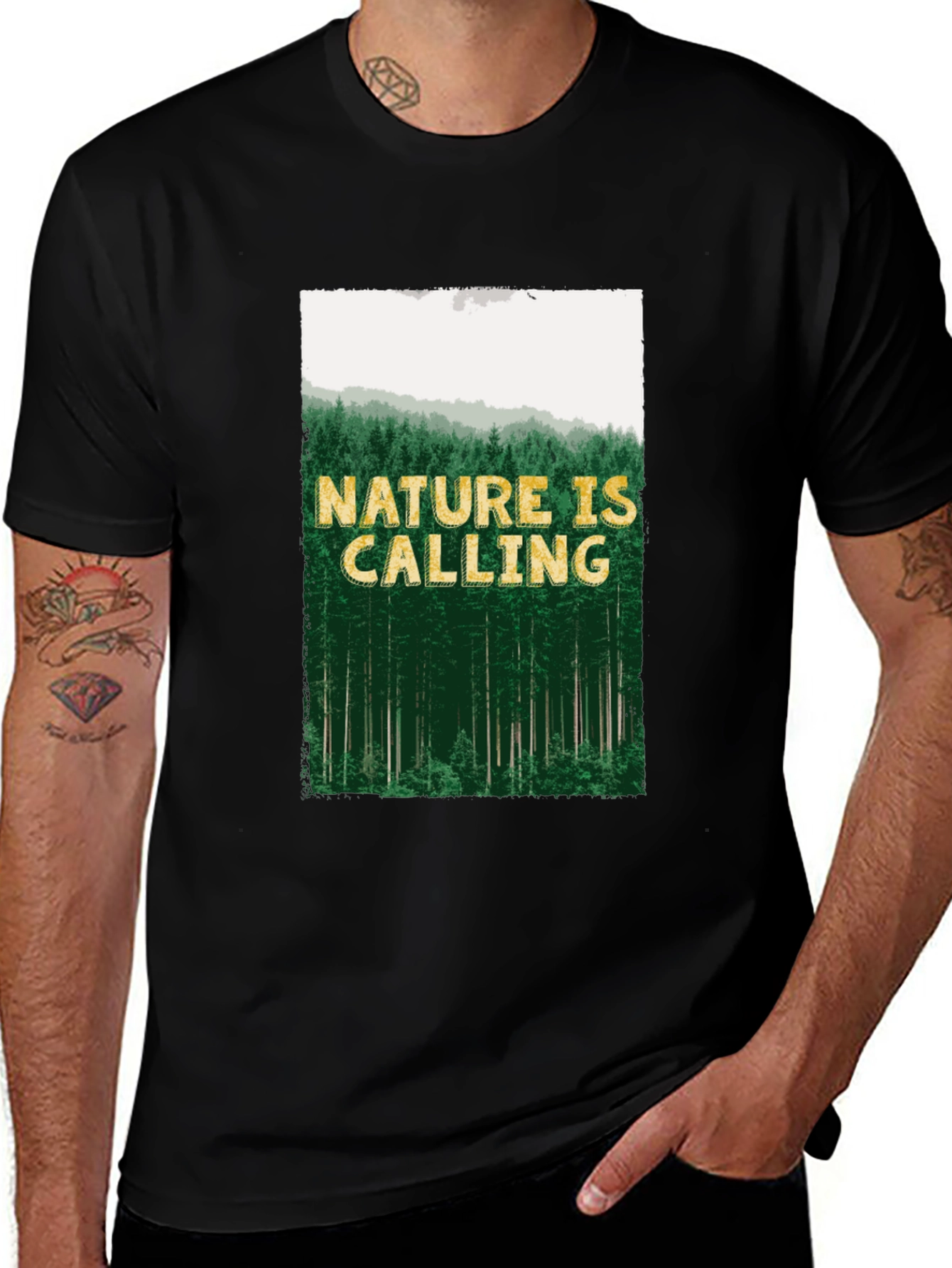 Nature is Calling Mens Black Graphic Tee