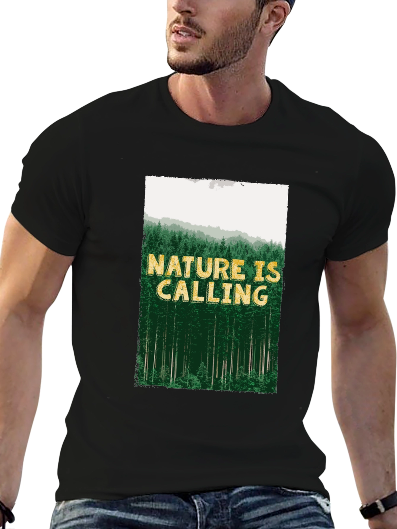 Nature is Calling Mens Black Graphic Tee
