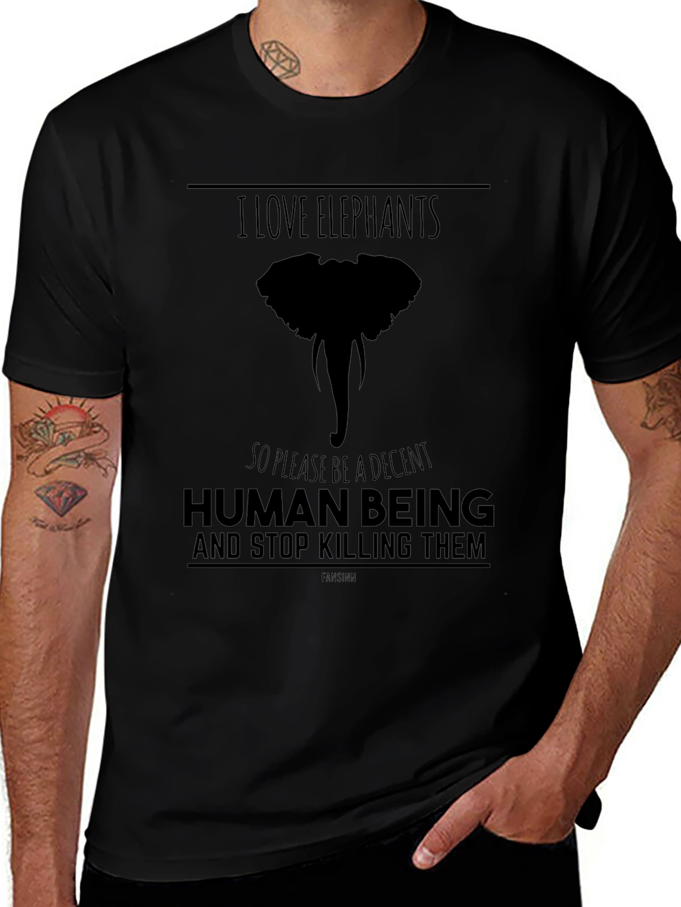 I Love Elephants Graphic T-Shirt - Black