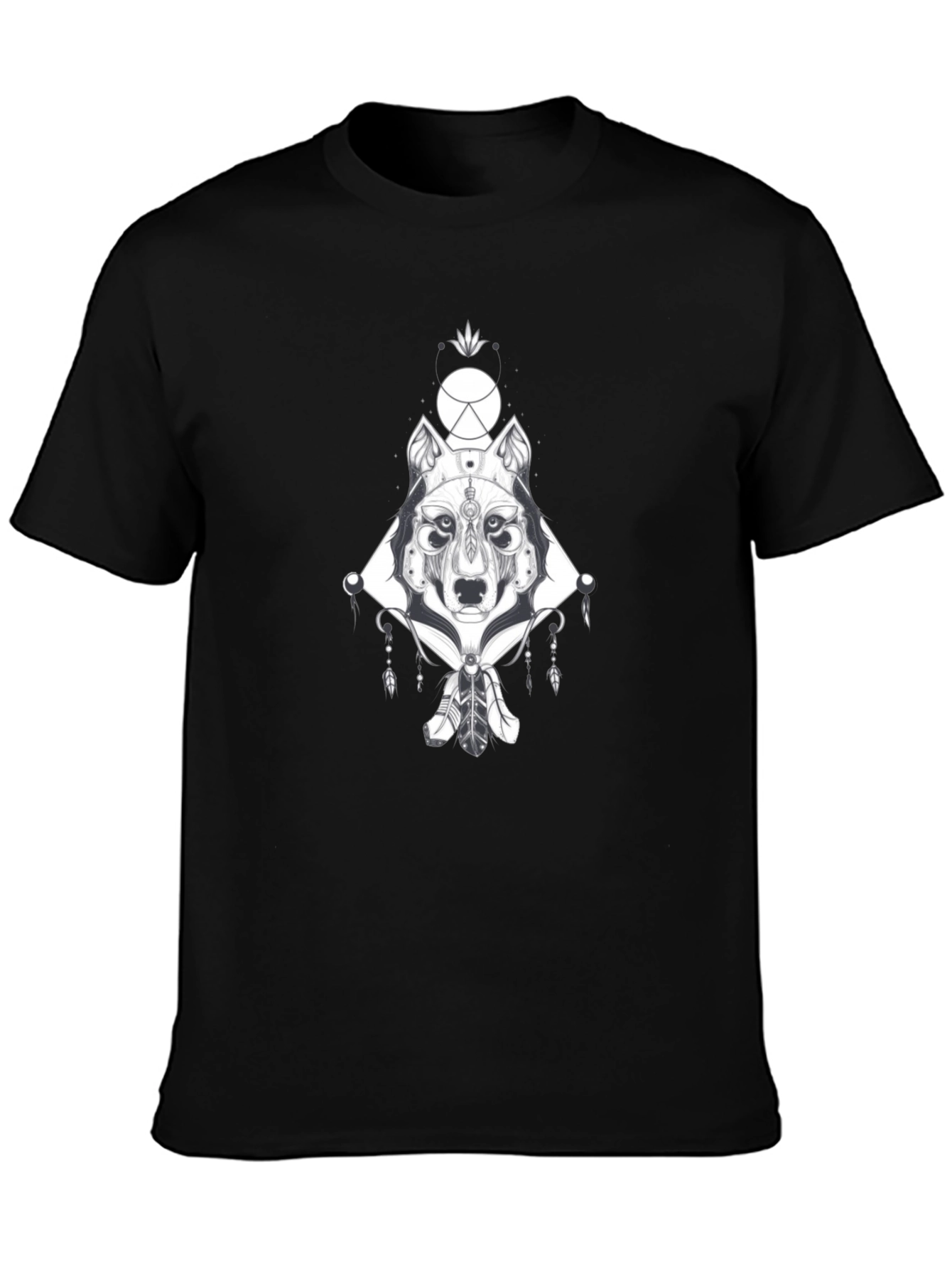 Wolf Geometric Graphic Print Black T-Shirt