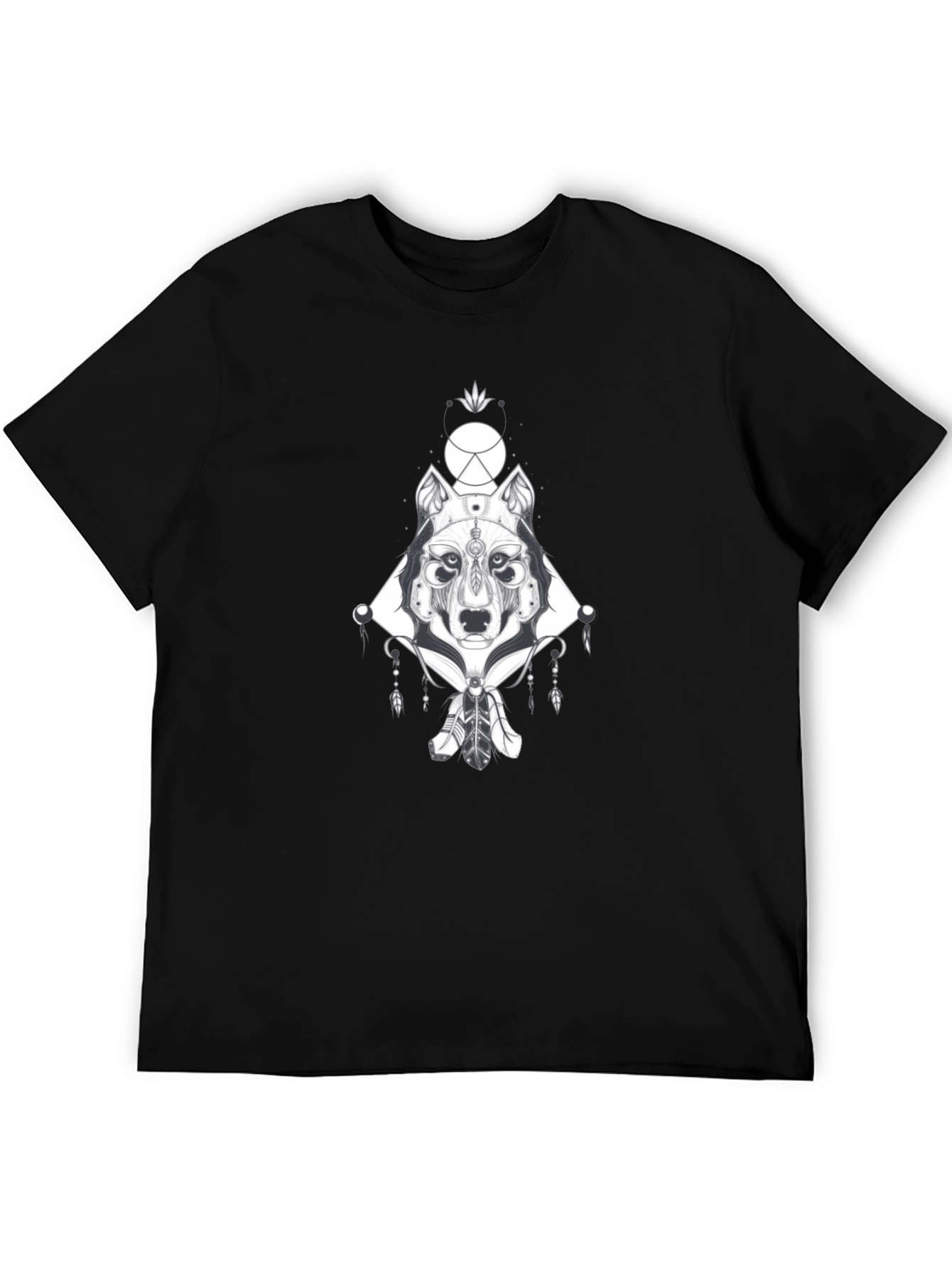 Wolf Geometric Graphic Print Black T-Shirt