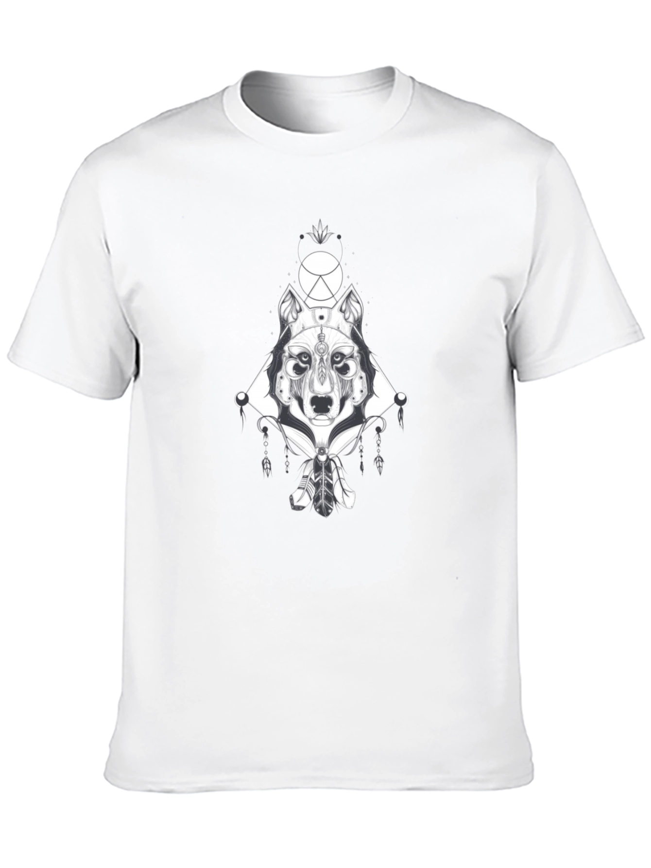 Wolf Geometric Graphic Print Black T-Shirt