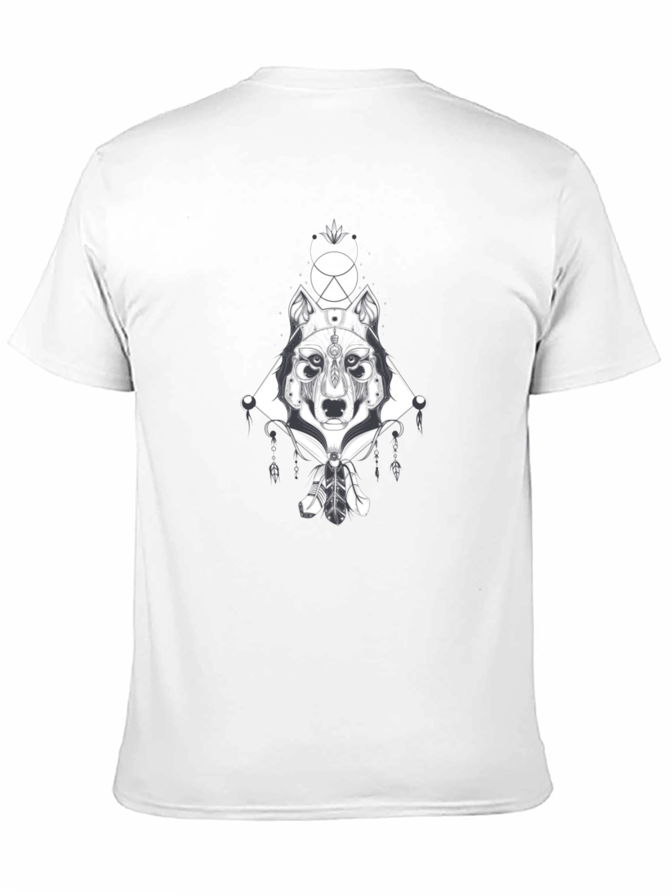 Wolf Geometric Graphic Print Black T-Shirt