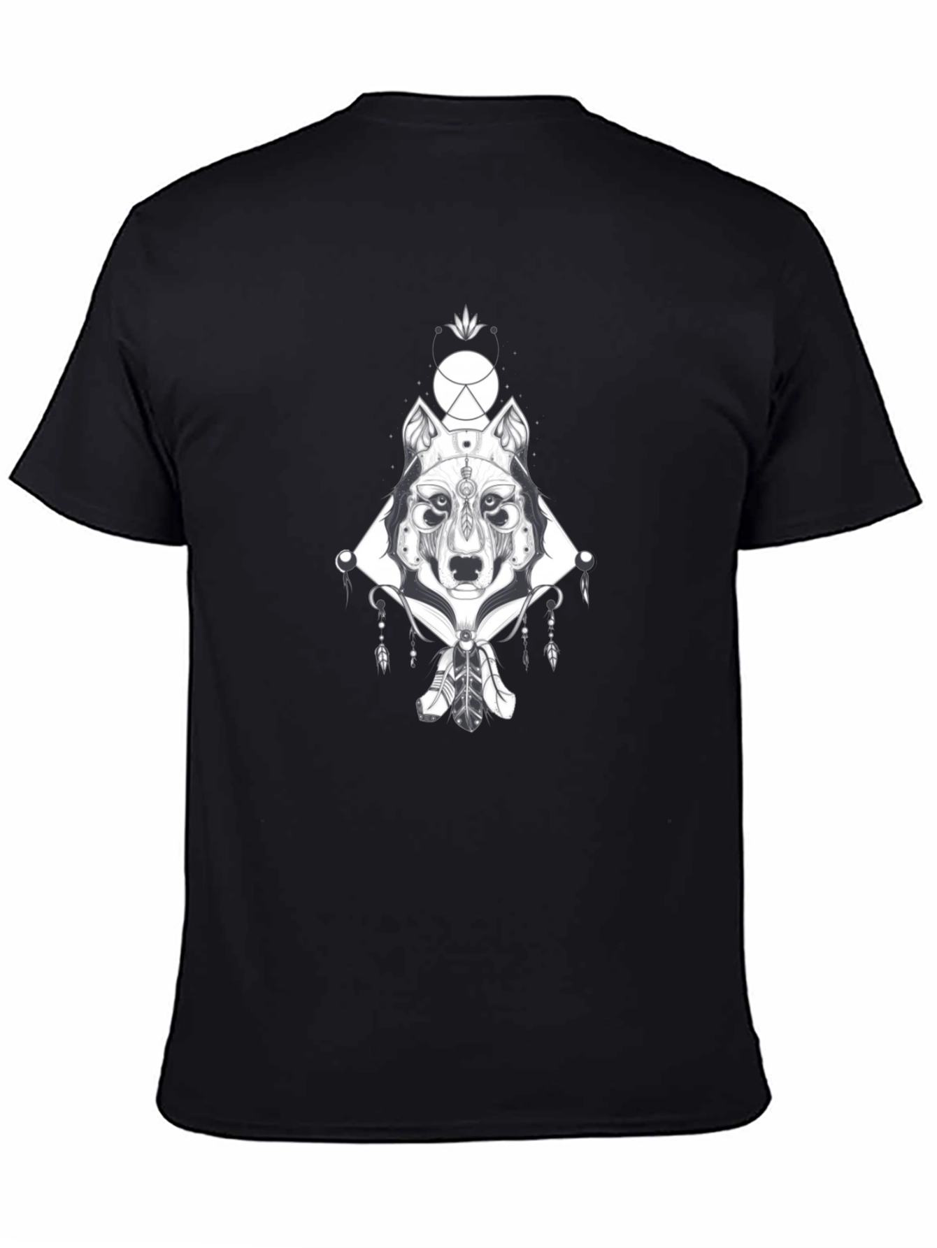 Wolf Geometric Graphic Print Black T-Shirt