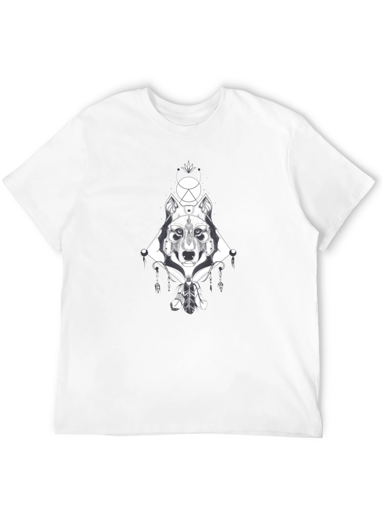 Wolf Geometric Graphic Print Black T-Shirt