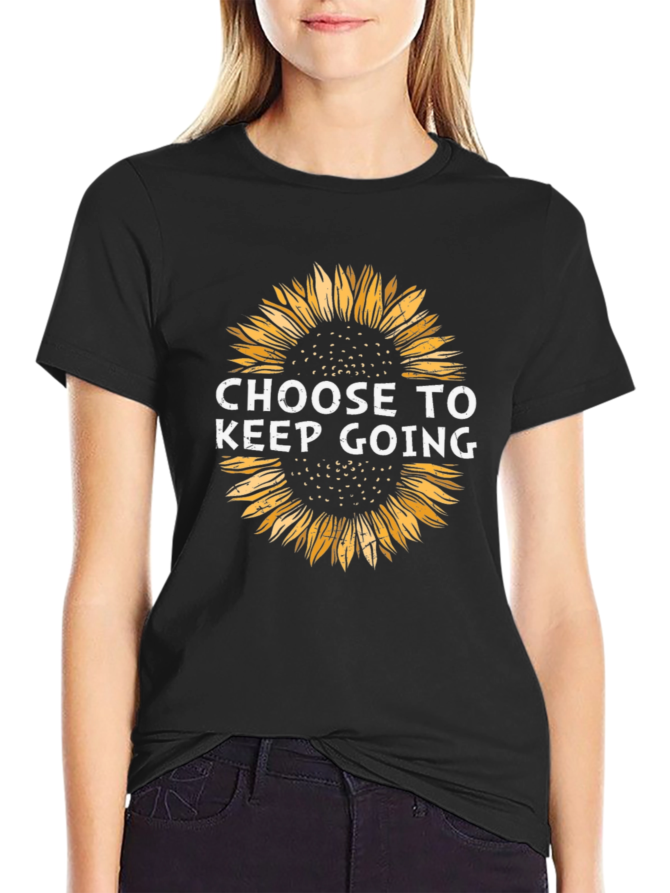 Choose to Keep Going Sunflower Black T-Shirt