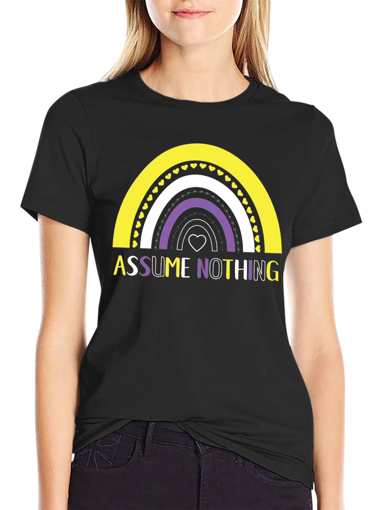 Assume Nothing Nonbinary Pride Rainbow T-Shirt