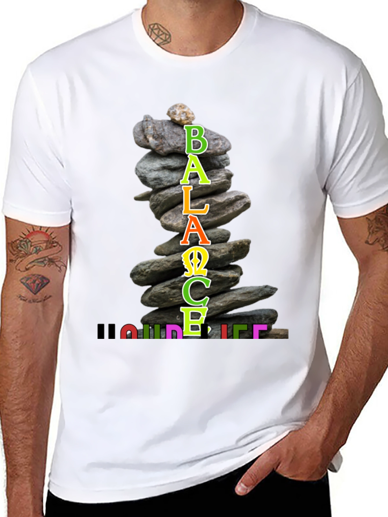 Balance Your Life T-Shirt Zen Stacked Stone Design