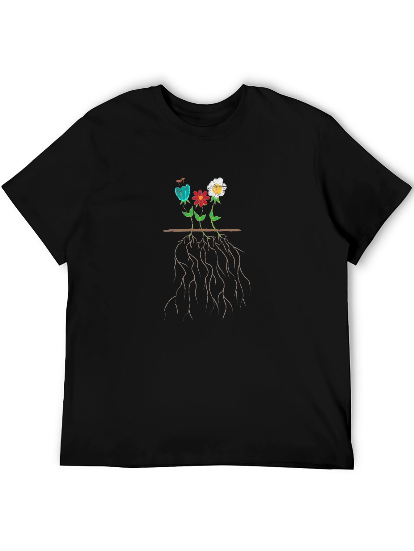 Rooted Flowers Graphic T-Shirt - Black