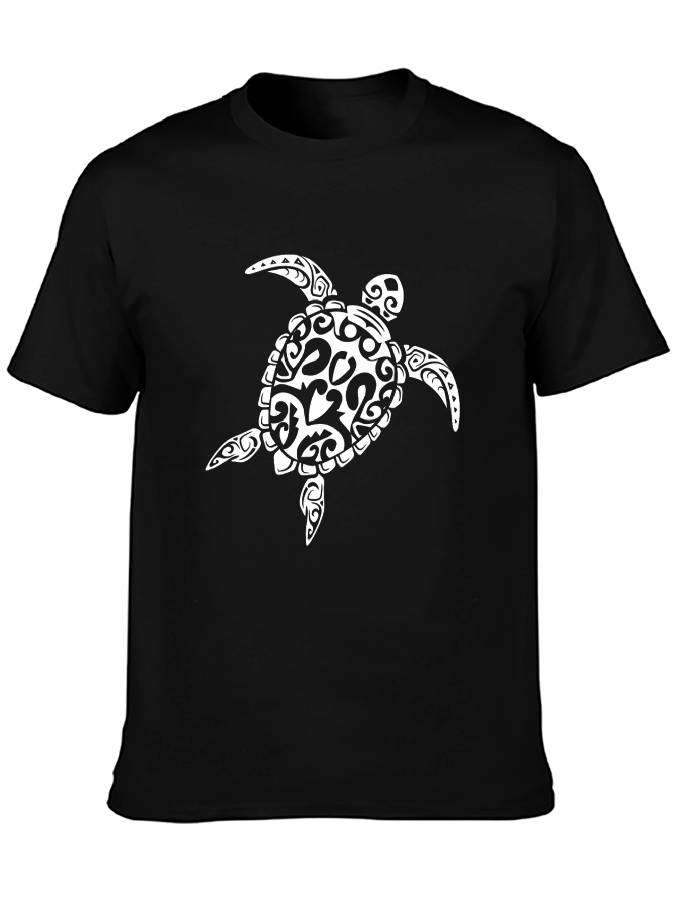 Tribal Turtle Graphic Tee - Black Cotton T-Shirt