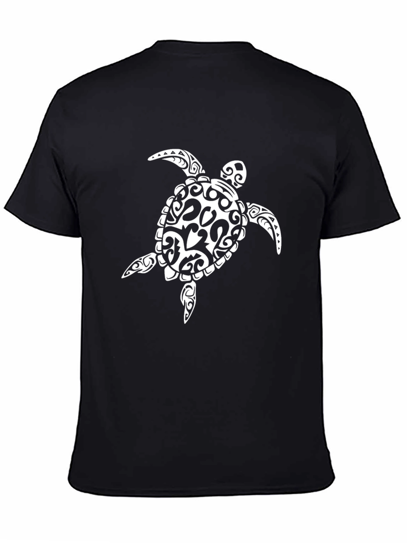 Tribal Turtle Graphic Tee - Black Cotton T-Shirt