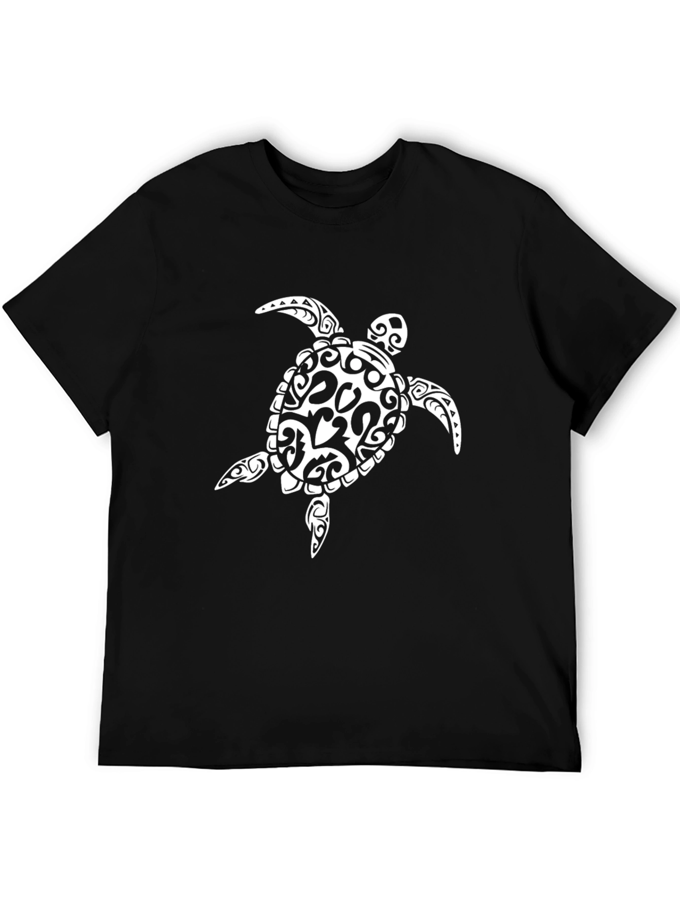 Tribal Turtle Graphic Tee - Black Cotton T-Shirt