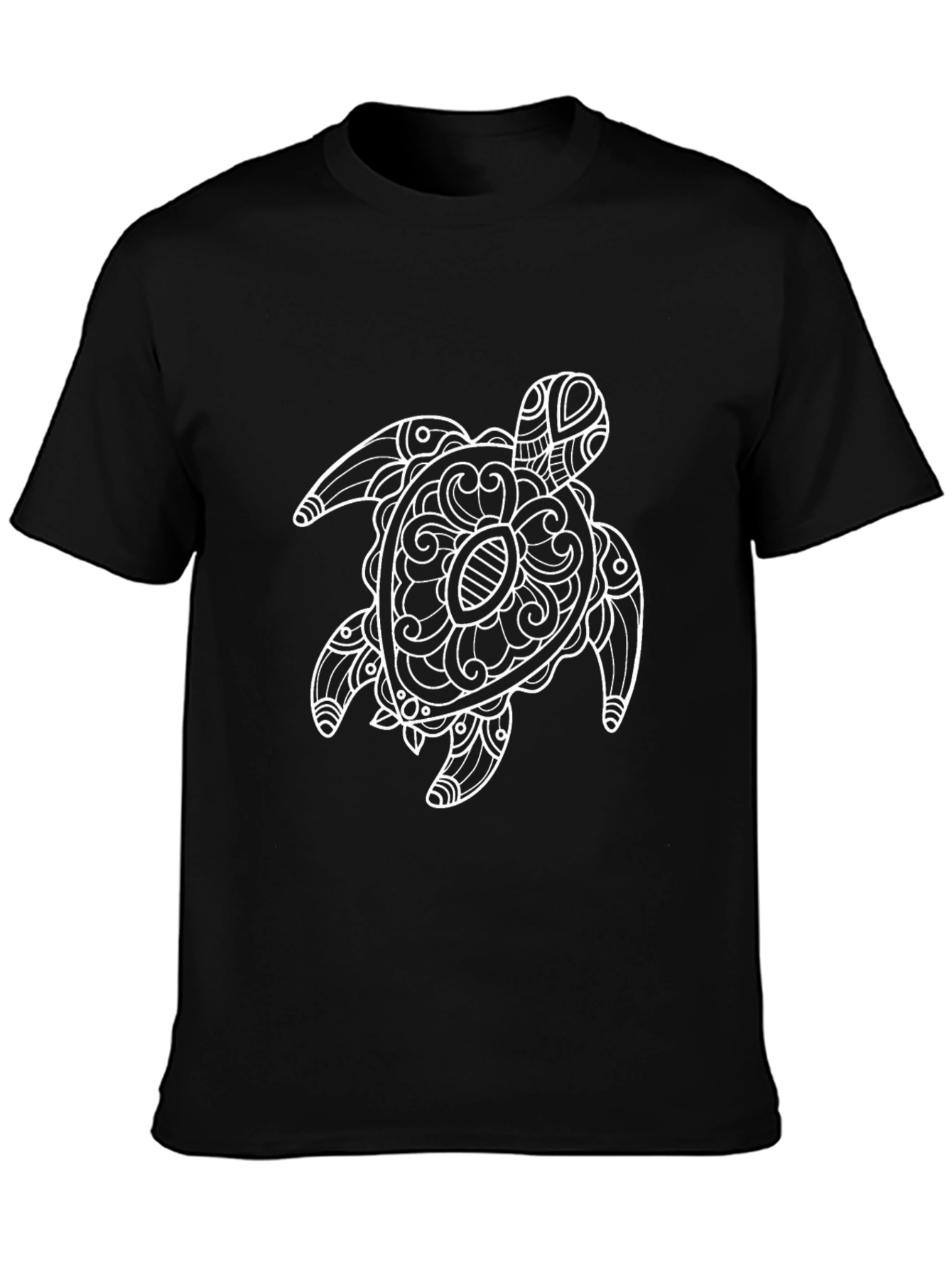 Black Tee with Ornate Turtle Graphic