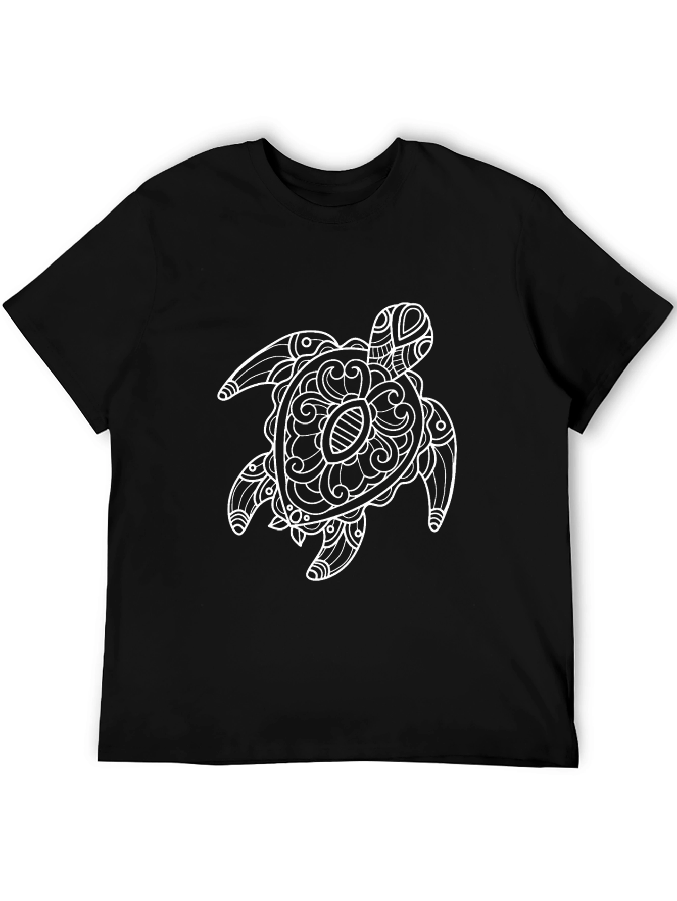 Black Tee with Ornate Turtle Graphic