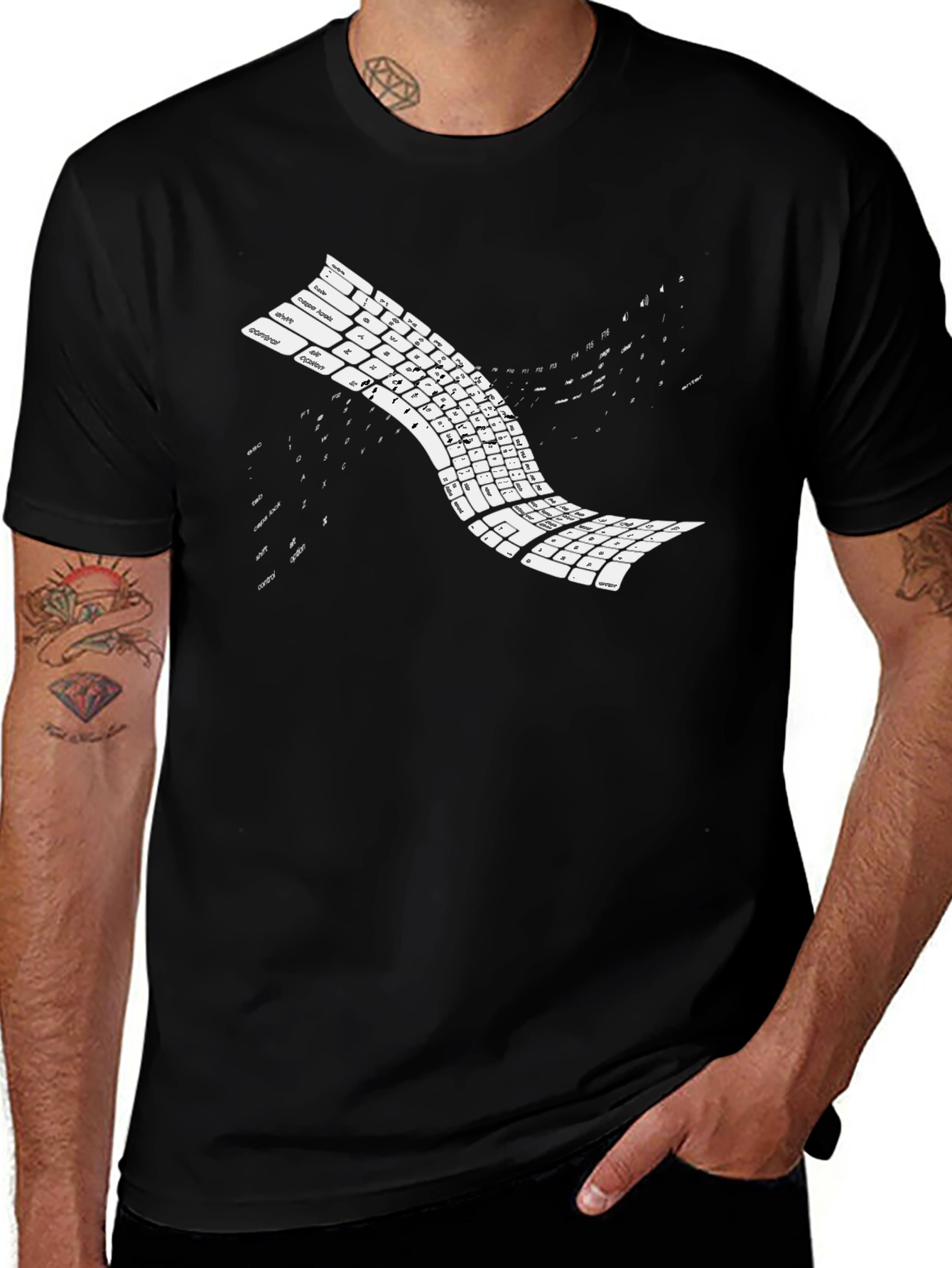 Keyboard Wave Black T-Shirt - Programmer Style