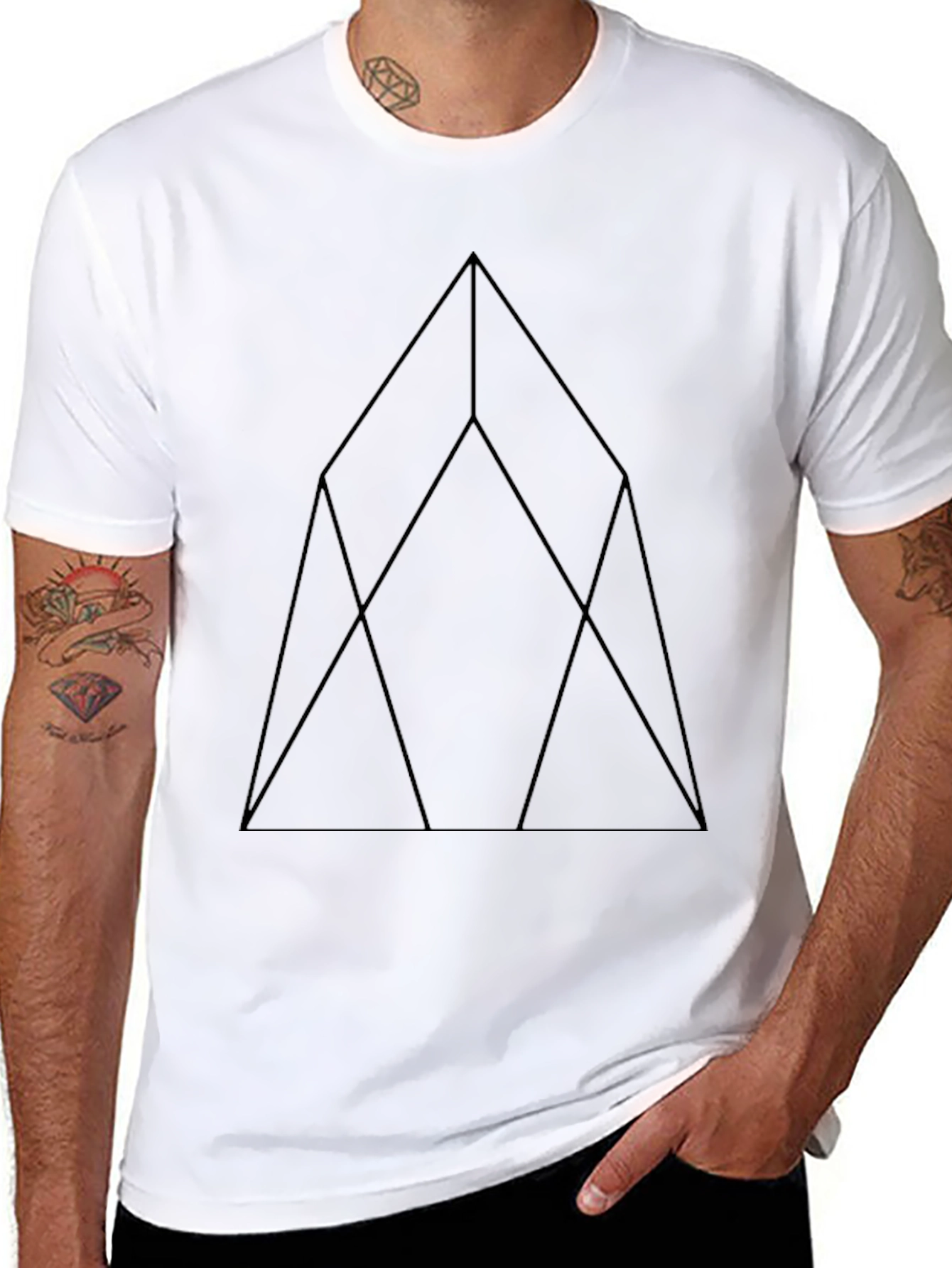 Geometric Line Art Black T-Shirt