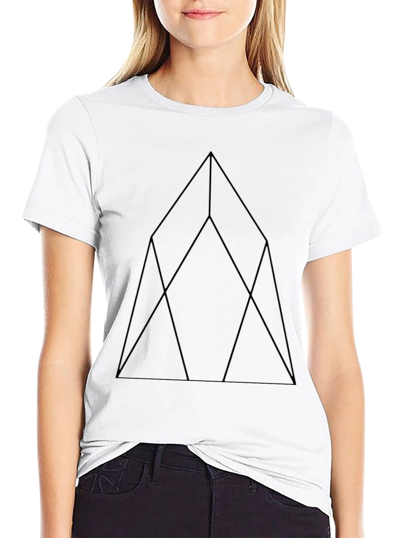 Geometric Line Art Black T-Shirt