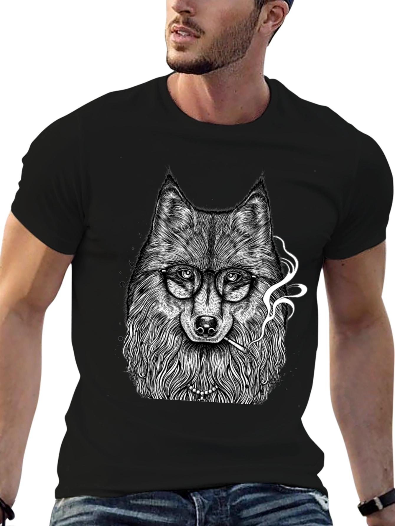 Smoking Wolf Graphic Tee - Black