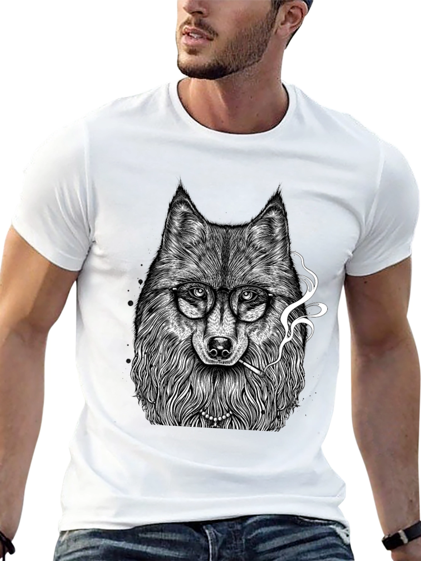 Smoking Wolf Graphic Tee - Black
