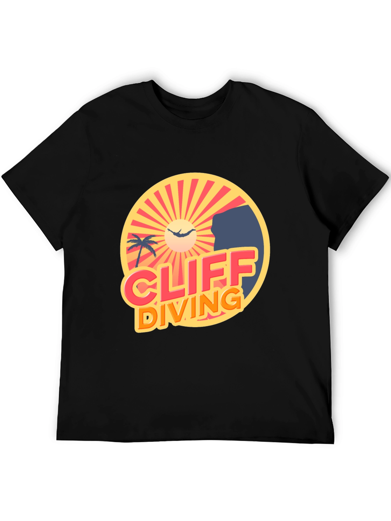 Cliff Diving Retro Graphic Tee - Black T-Shirt