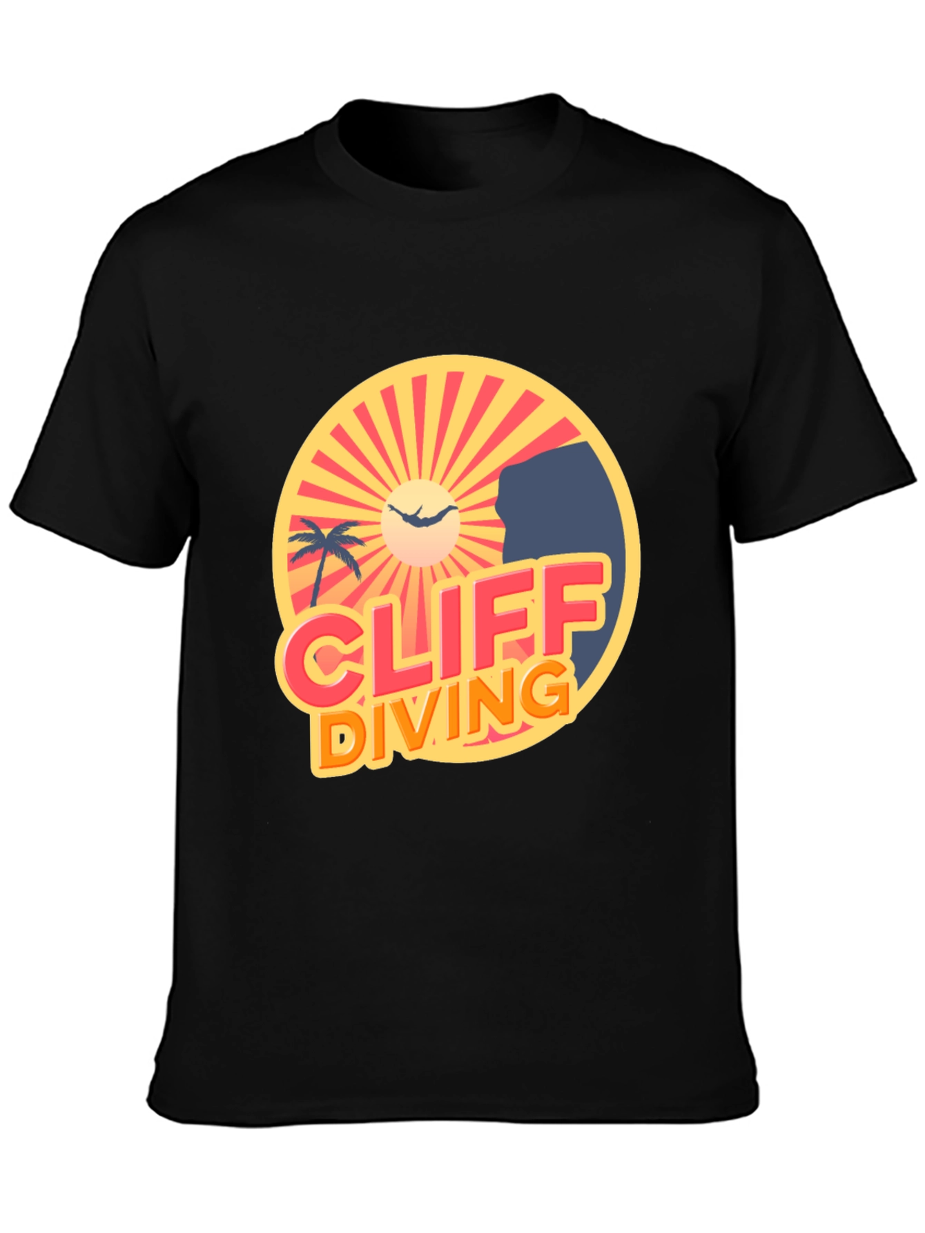 Cliff Diving Retro Graphic Tee - Black T-Shirt