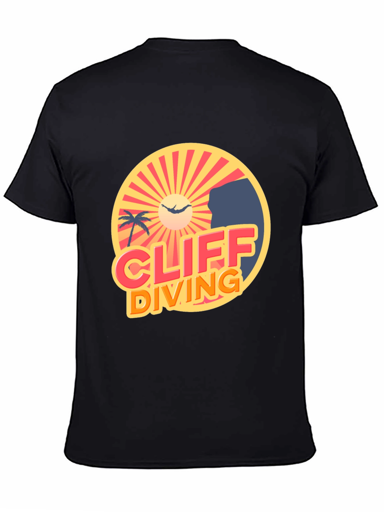 Cliff Diving Retro Graphic Tee - Black T-Shirt