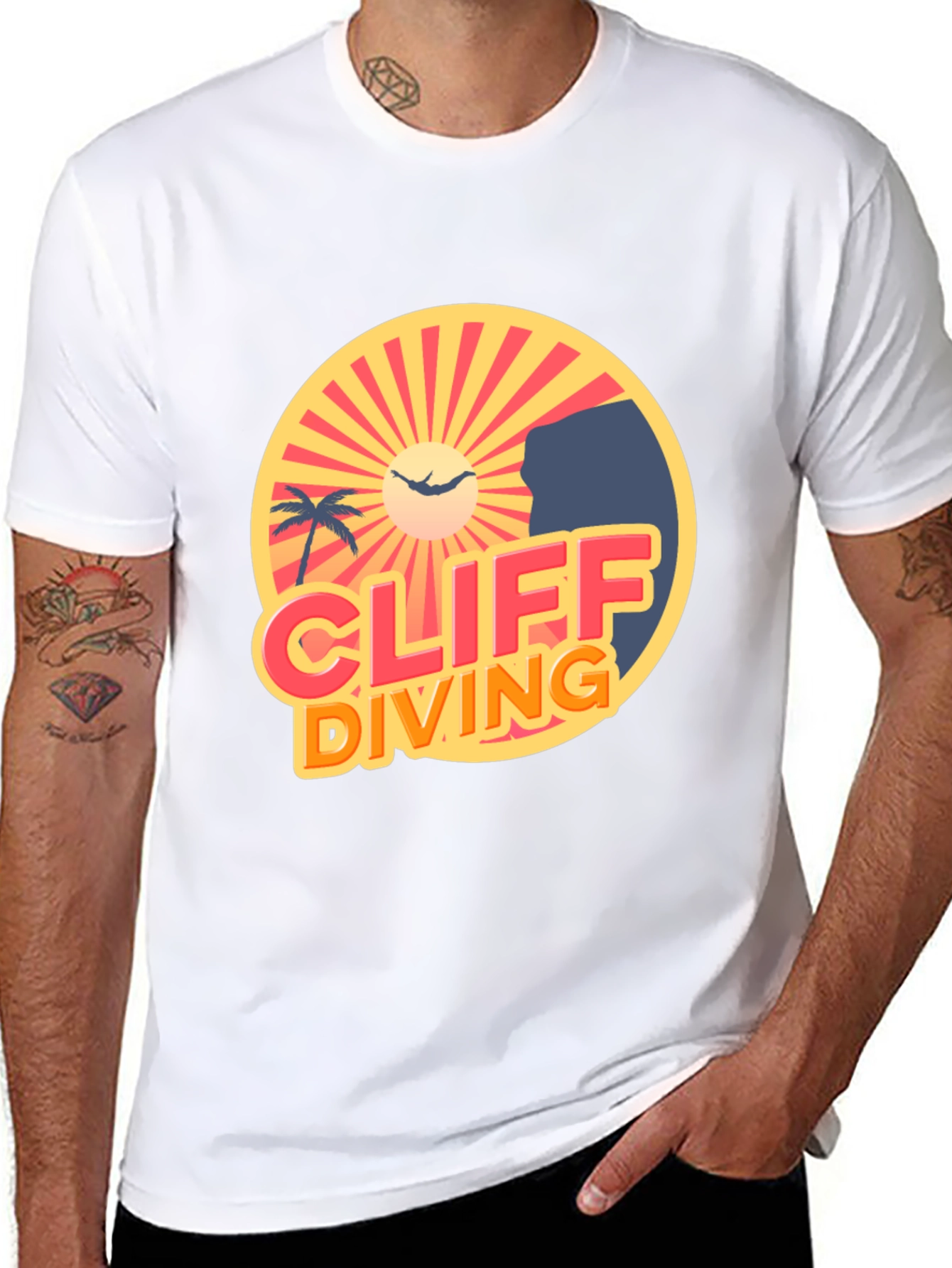 Cliff Diving Retro Graphic Tee - Black T-Shirt