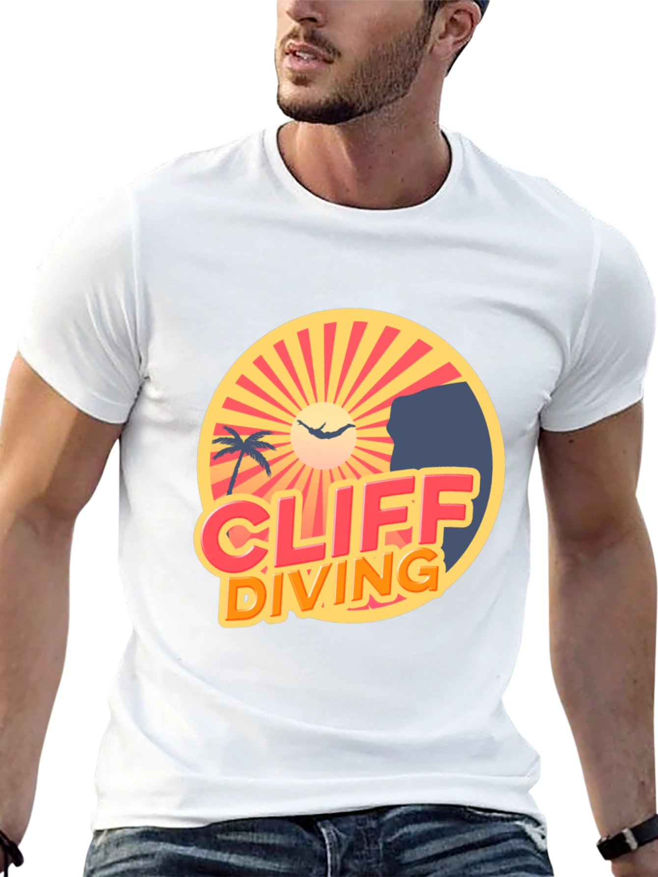 Cliff Diving Retro Graphic Tee - Black T-Shirt
