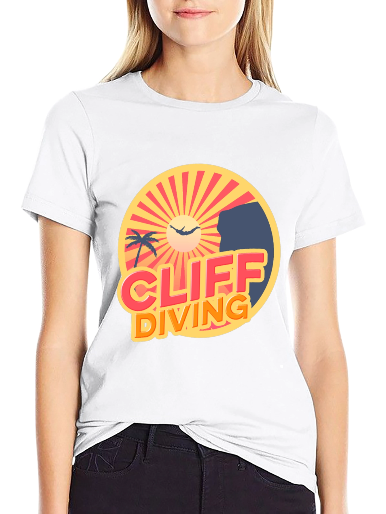 Cliff Diving Retro Graphic Tee - Black T-Shirt