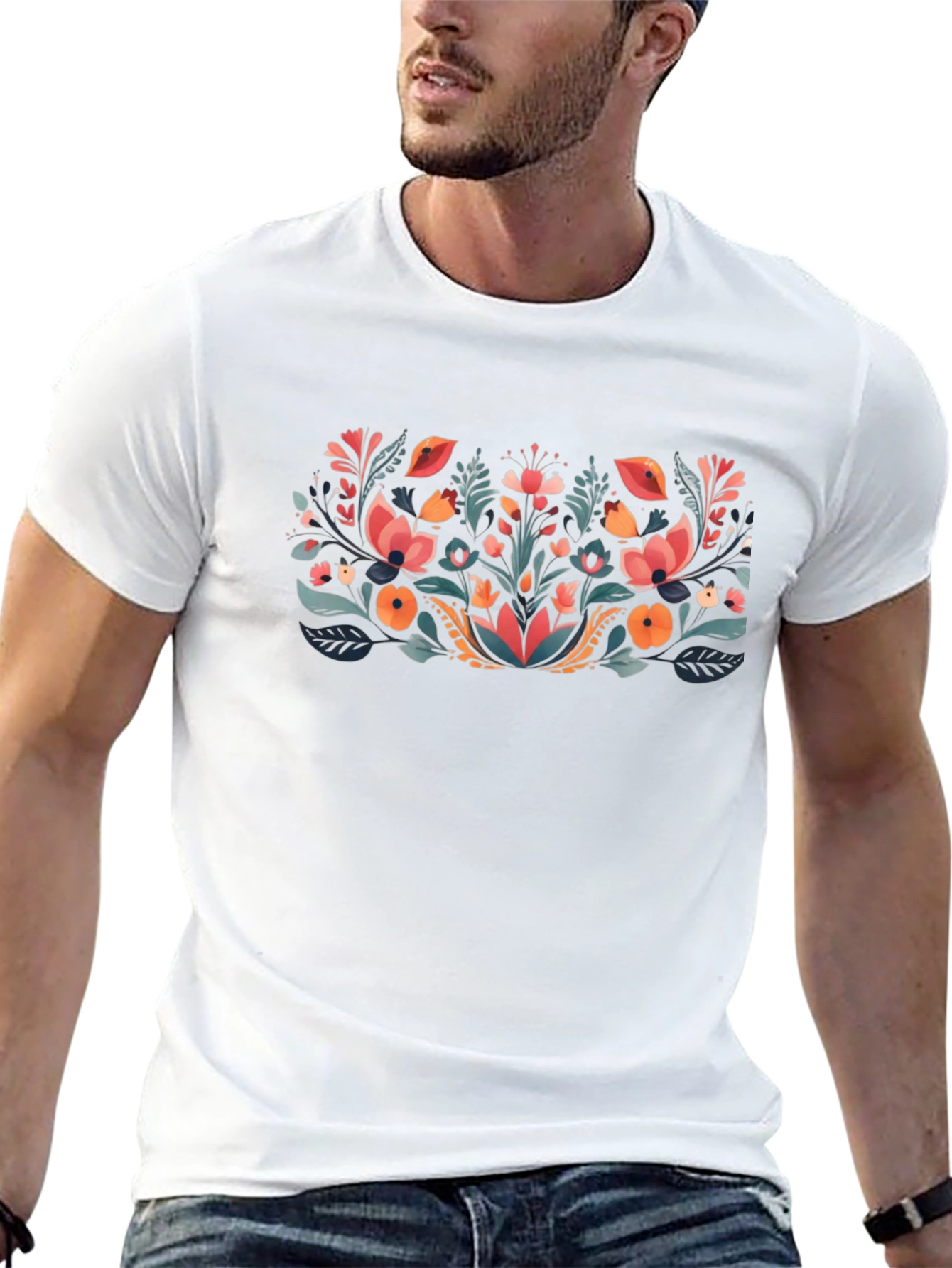 Floral Print Black Tee