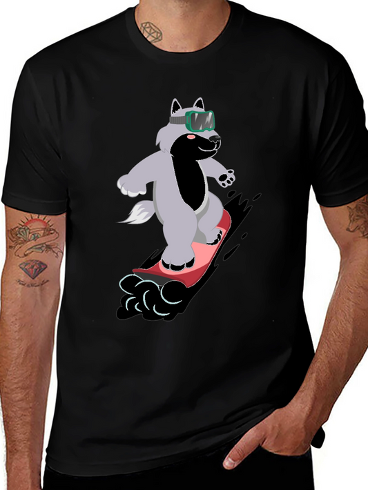 Wolf Snowboarder Black T-Shirt